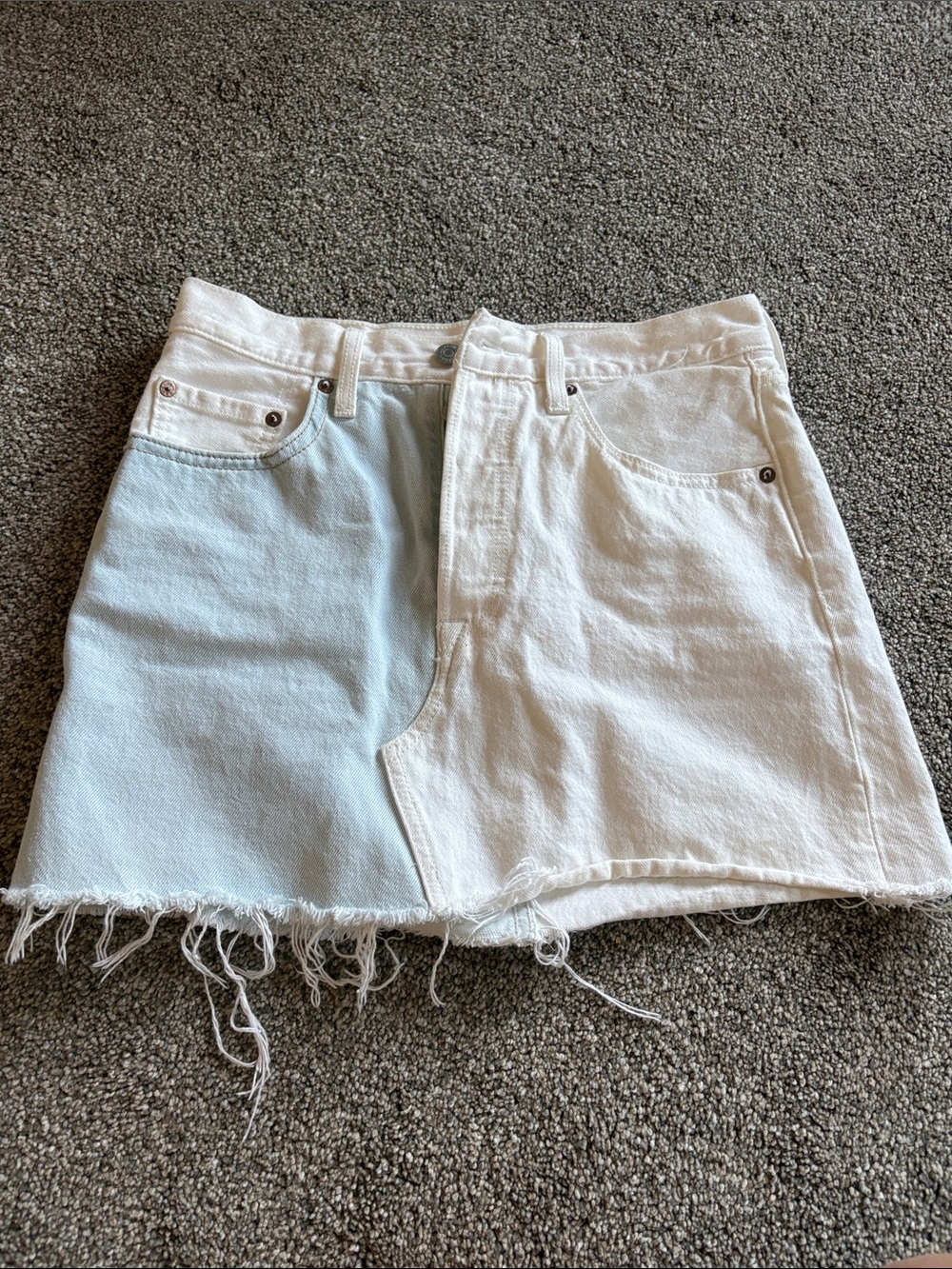 Levi's Two-Tone Light Blue and White Denim Mini Skirt